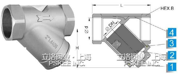 内螺纹Y型过滤器结构图