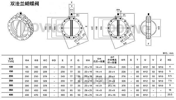 电动粉体蝶阀尺寸表