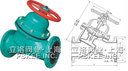 直流式衬胶隔膜阀尺寸图