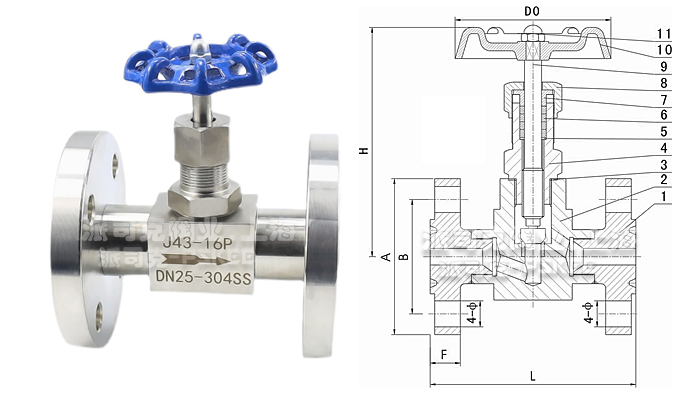 J43W法兰针型阀结构图